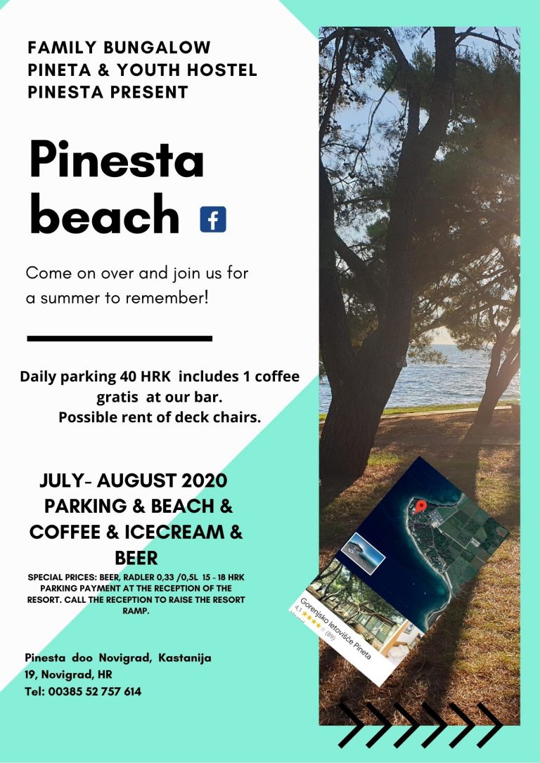 pinesta beach parkirišče in plaža 2020